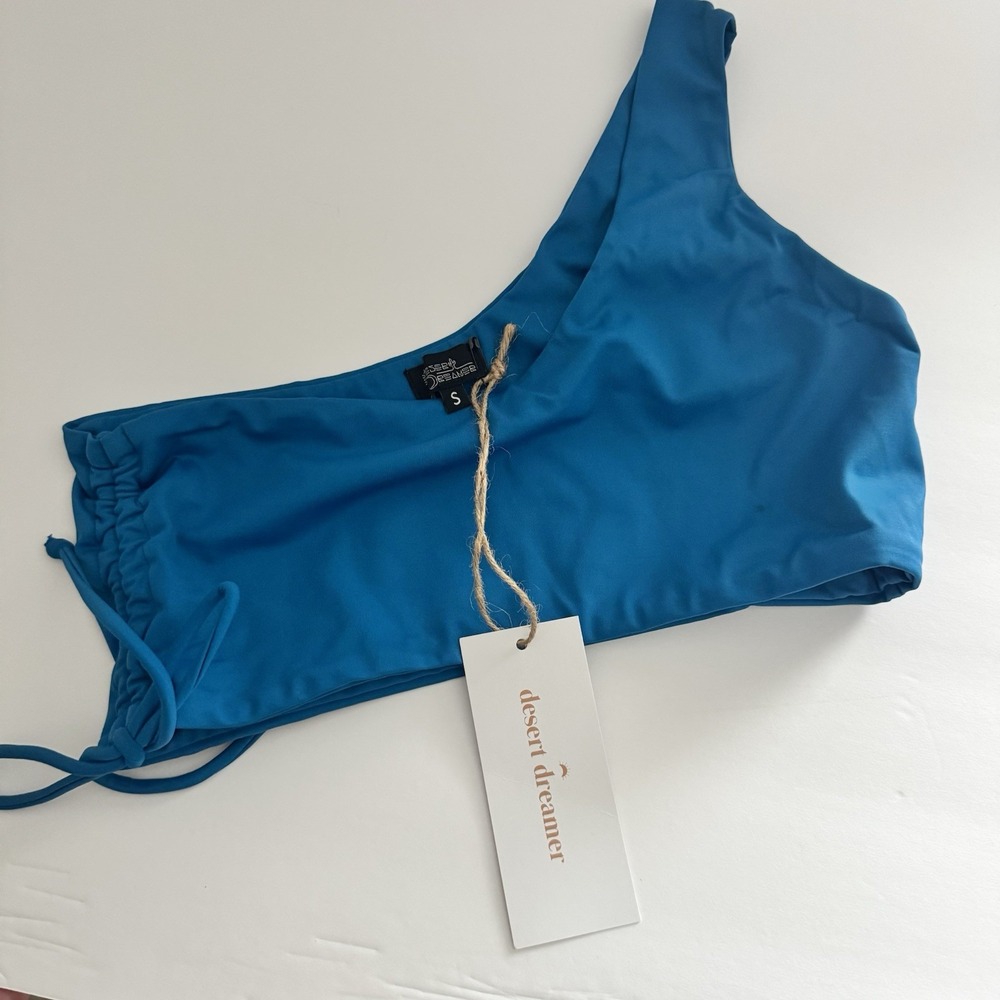 NWT Desert Dreamer Blue Asymmetric Cinch Bikini Top Women's Size Small  (S)